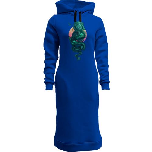 Жіноча толстовка-плаття Зелений дракон на тлі місяця