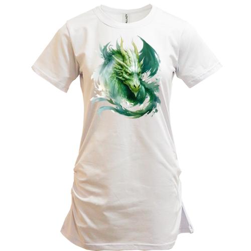 Подовжена футболка Зелений акварельний дракон