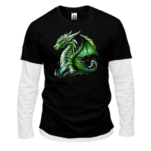 Комбинированный лонгслив Зеленый дракон АРТ (2)