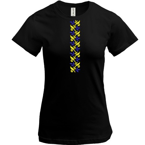 Футболка с желто-синим узором-цветами