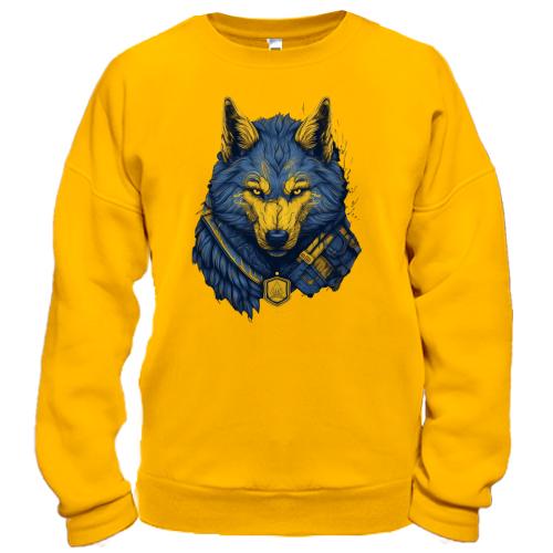 Свитшот с желто-синим мифическим волком