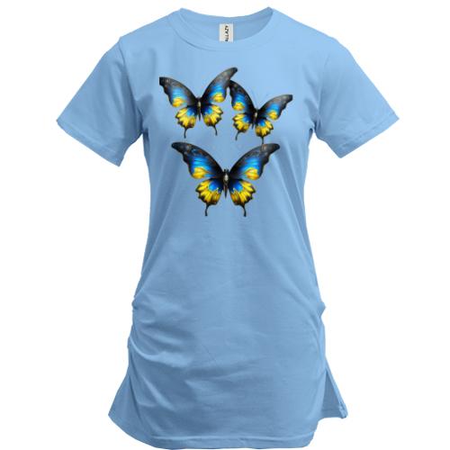 Подовжена футболка з жовто-синіми метеликами (3)
