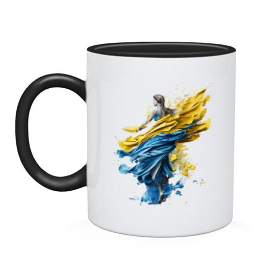 Чашка с девушкой в желто-синем платье (арт)