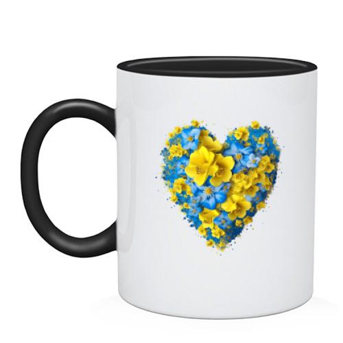 Чашка Сердце из желто-синих цветов (2)