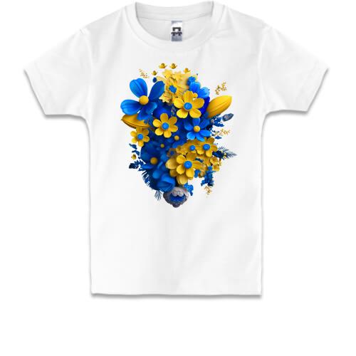 Детская футболка Желто-синий цветочный букет (2)