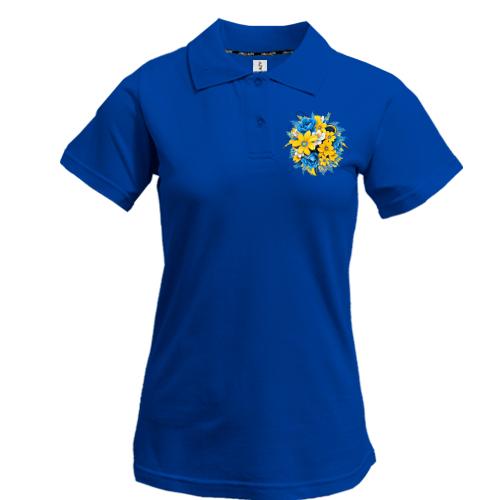 Жіноча футболка-поло з жовто-синім букетом квітів (2)