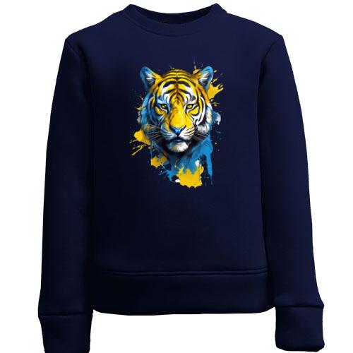 Детский свитшот с тигром в желто-синих красках