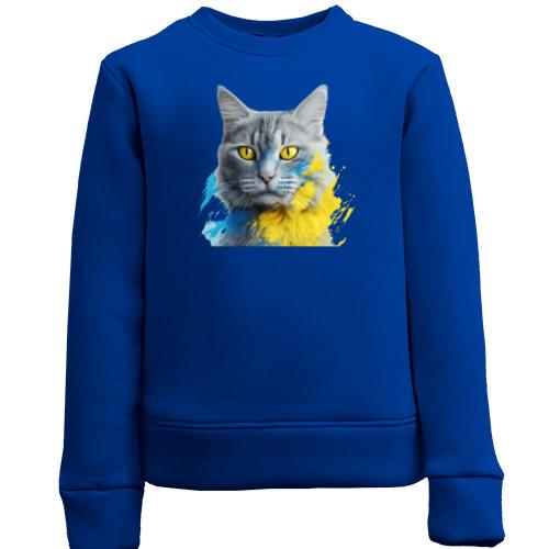 Дитячий світшот Кіт із жовто-синіми фарбами