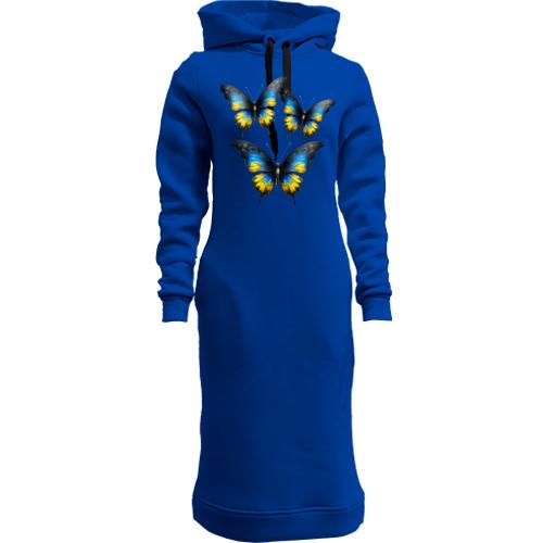 Женская толстовка-платье с желто-синими бабочками (3)
