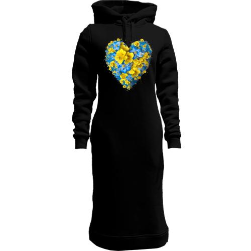 Женская толстовка-платье Сердце из желто-синих цветов (2)