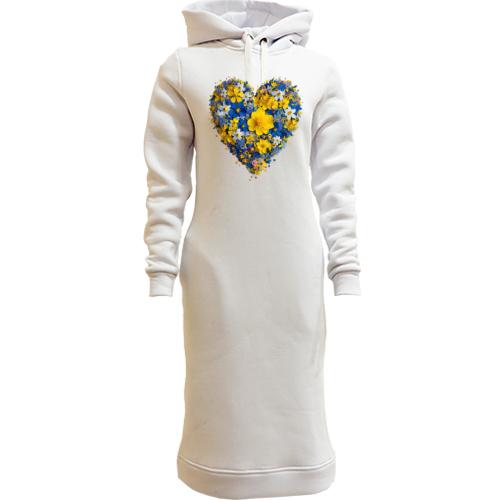 Женская толстовка-платье Сердце из желто-синих цветов (3)