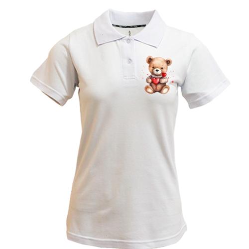 Жіноча футболка-поло Плюшевий ведмедик з серцем