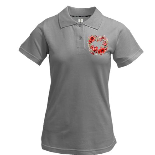 Жіноча футболка-поло Серце квітковий вінок (2)