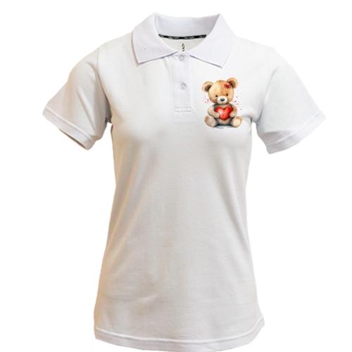 Жіноча футболка-поло Плюшевий ведмедик з серцем (3)