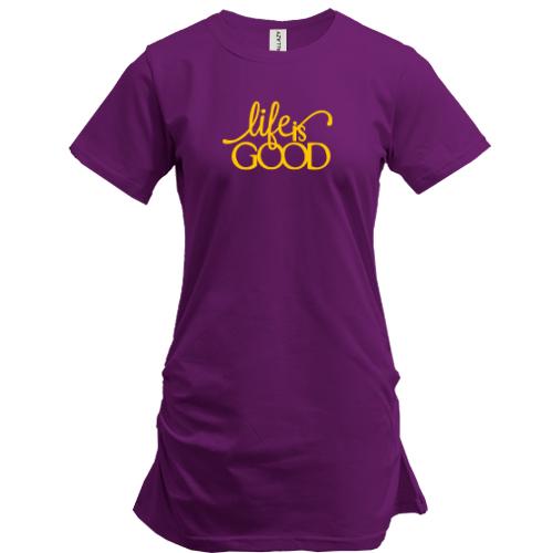 Подовжена футболка з написом Life is Good