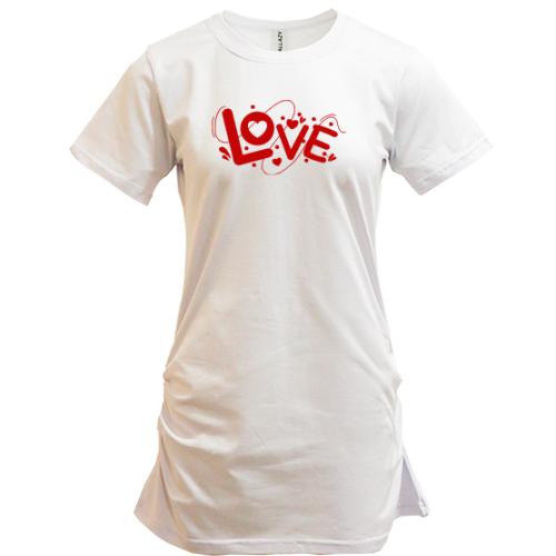 Подовжена футболка з написом Love