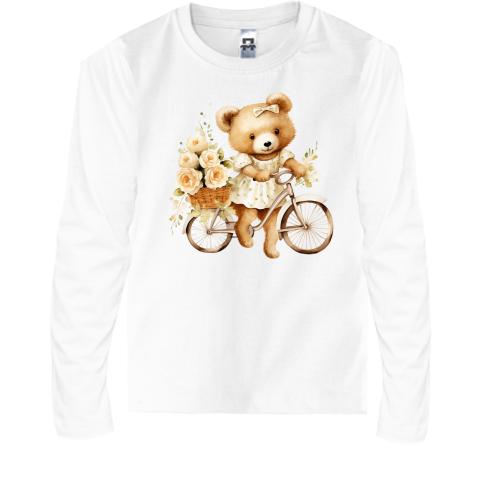 Дитяча футболка з довгим рукавом Плюшевий ведмедик на велосипеді
