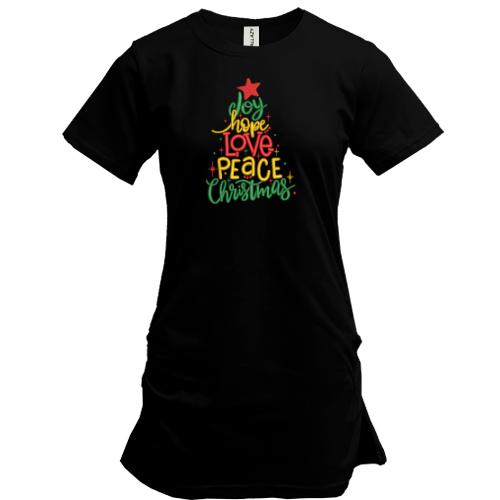 Подовжена футболка Love, Peace, Christmas