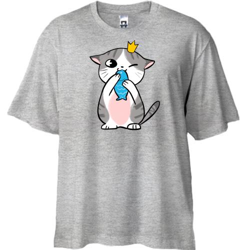 Футболка Oversize з котом що Їсть рибку