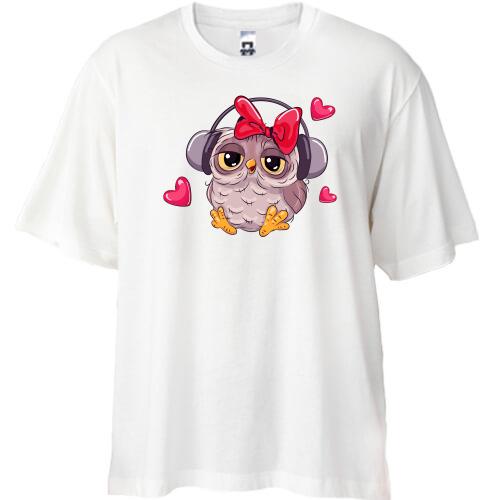 Футболка Oversize з совою в навушниках