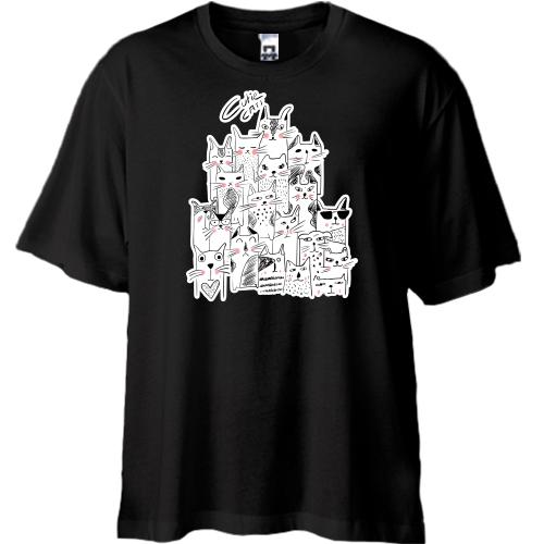 Футболка Oversize з білими котами