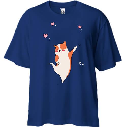 Футболка Oversize Cat with hearts
