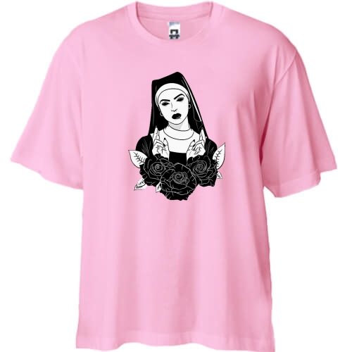 Футболка Oversize Монахиня с черными розами