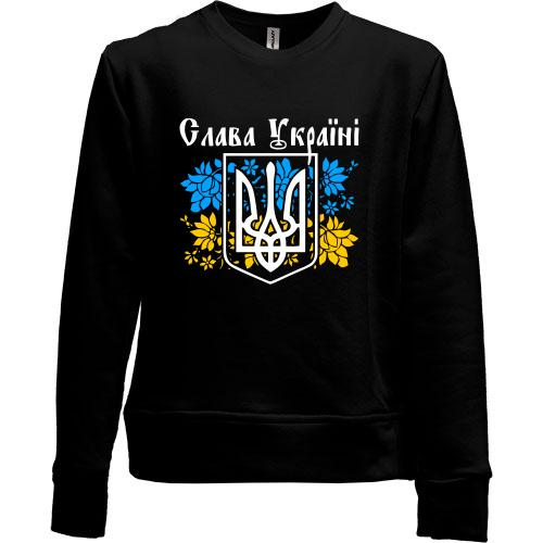 Детский свитшот без начеса Слава Украине с гербом