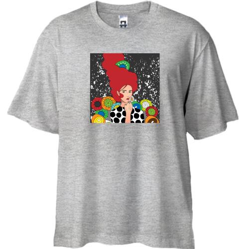 Футболка Oversize Redhead girl with flowers