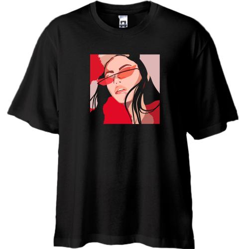 Футболка Oversize Girl with red glasses art