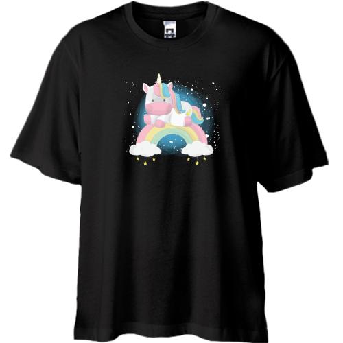Футболка Oversize Baby unicorn on a rainbow