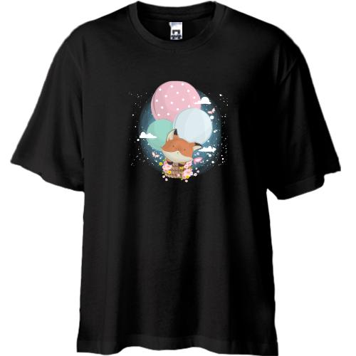 Футболка Oversize Baby fox in a hot air balloon