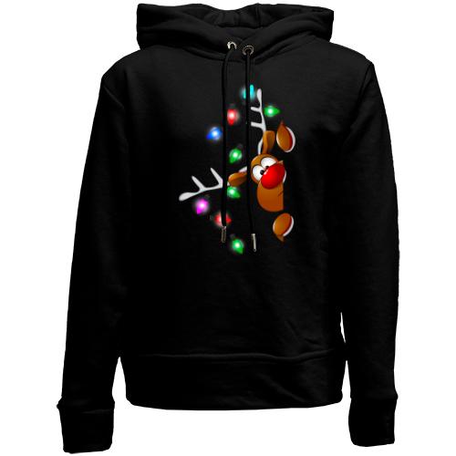 Детский худи без флиса с оленем и гирляндами