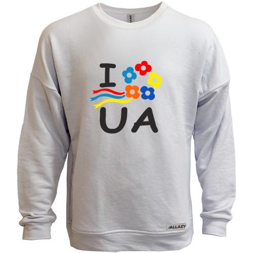 Світшот без начісу I love Ukraine з вінком