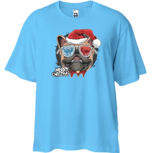 Футболка Oversize з різдвяним ганста мопсом