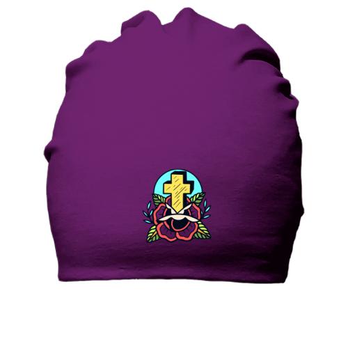 Бавовняна шапка з хрестом і квіткою