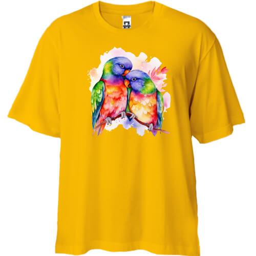 Футболка Oversize з декоративними пташками