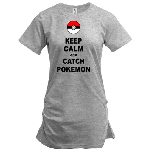 Подовжена футболка Keep calm and catch pokemon