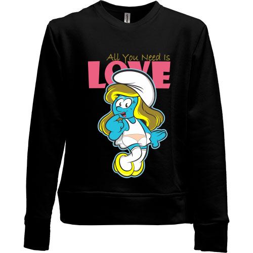 Дитячий світшот без начісу зі Смурфіком  All you need is love