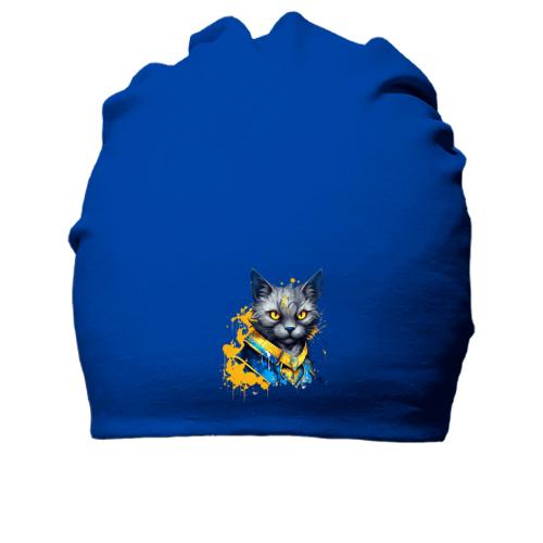 Бавовняна шапка Кіт у жовто-синіх обладунках