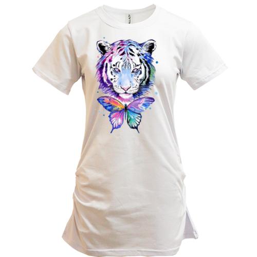 Подовжена футболка з тигром і метеликом