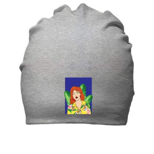 Хлопковая шапка Redhead girl with leaves