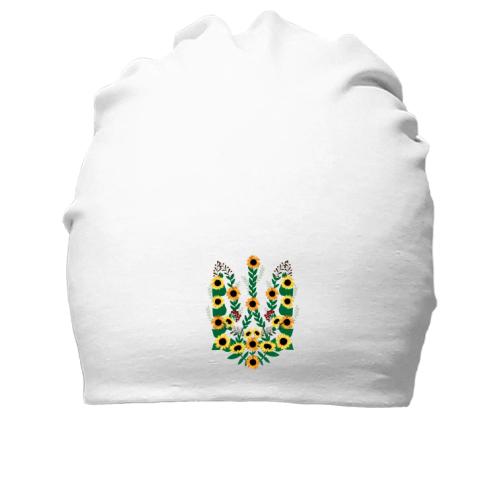 Хлопковая шапка с гербом Украины из цветов подсолнуха