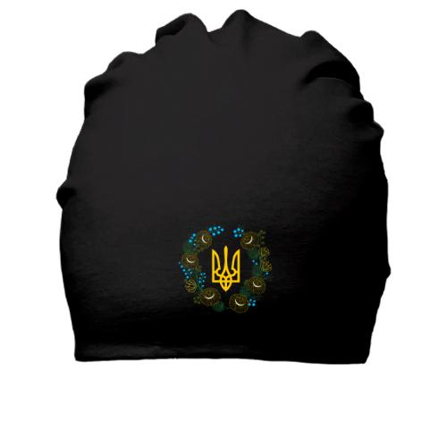 Хлопковая шапка герб Украины в цветочном венке