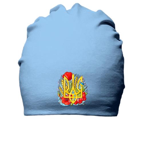 Хлопковая шапка с гербом Украины (маки и калина)