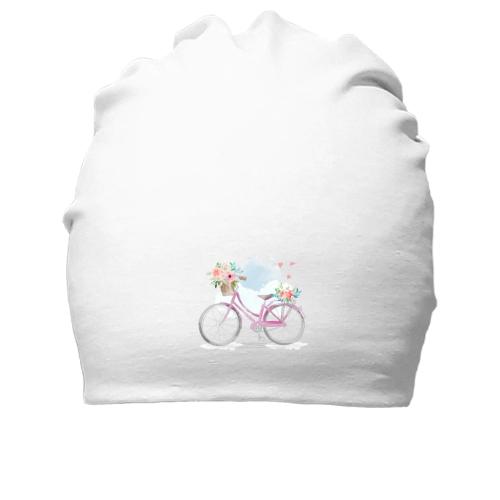 Бавовняна шапка з рожевим велосипедом та квітами