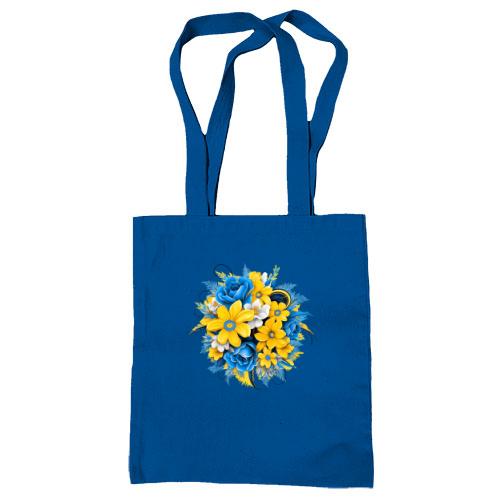 Сумка шопер з жовто-синім букетом квітів (2)