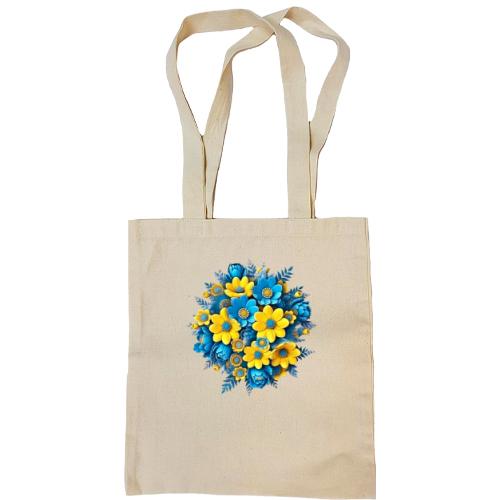 Сумка шоппер с желто-синим букетом цветов (АРТ)