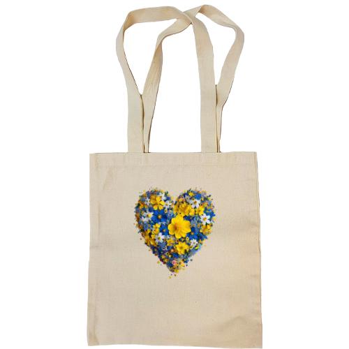 Сумка шопер Серце із жовто-синіх квітів (3)