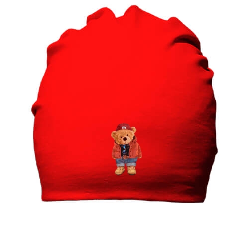 Хлопковая шапка со стильным медвеженком